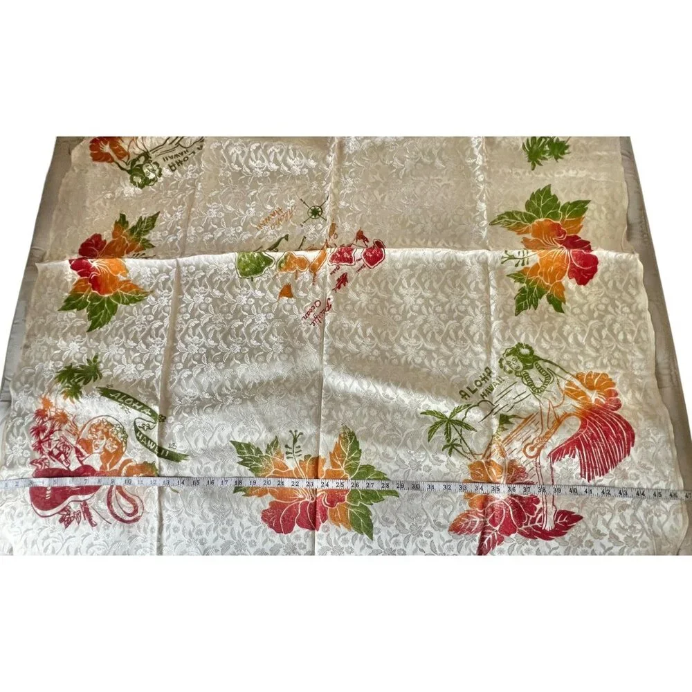 Vintage Hawaiian Tablecloth & Napkins Set Hula Girl Hibiscus Design 47x47 12